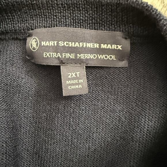 Hart Schaffner Marx Sweater Mens 2XLT Big Tall Navy Blue Extra Fine Merino Wool - Picture 2 of 7